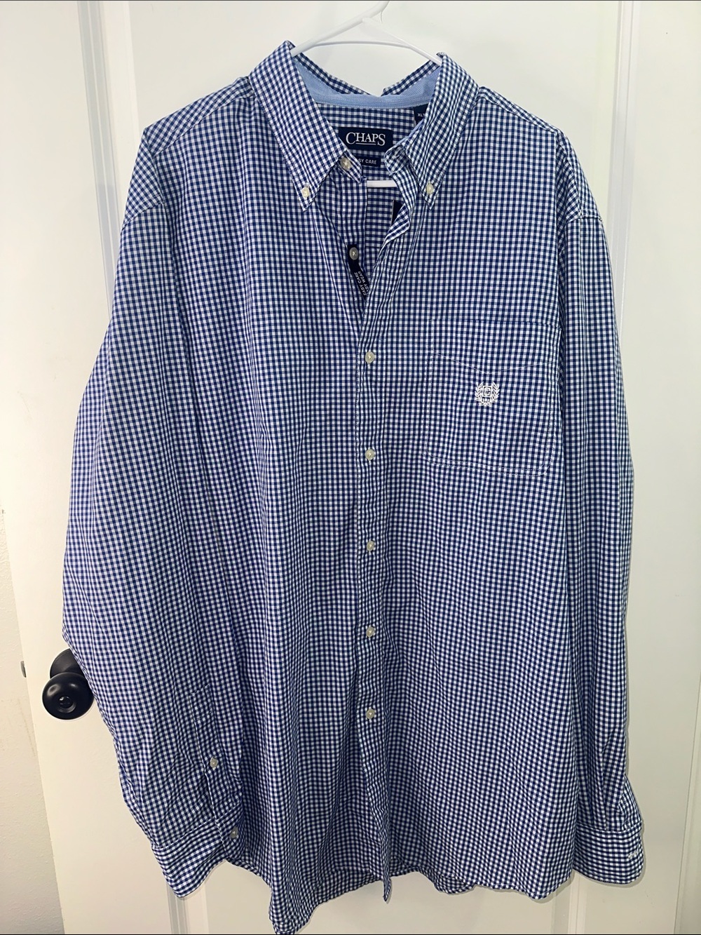 Chaps Men's Navy and White Gingham Button-Down Shirt Size XLT NWT